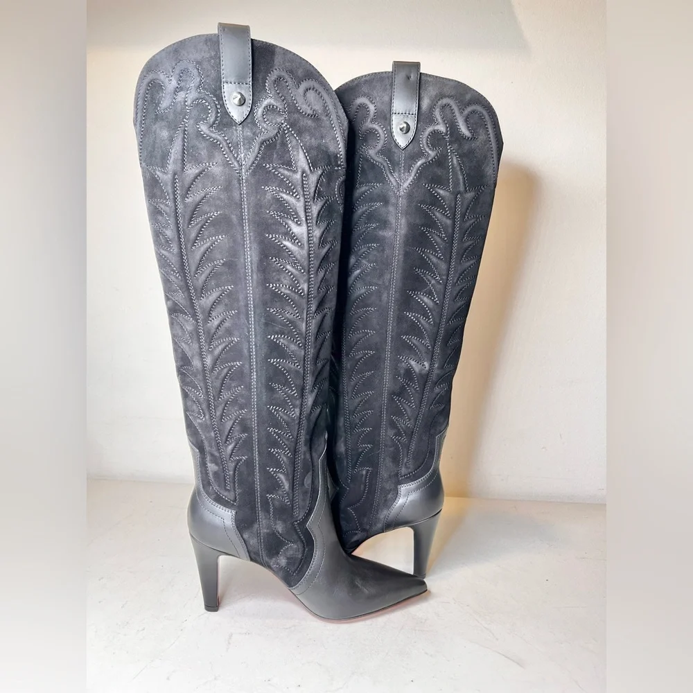 Christian Louboutin Santia Botta 85mm Knee-High Western Pointed Toe Heeled Boots - Picture 7 of 11